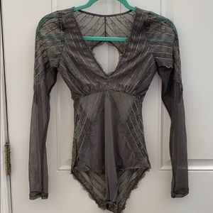 AERIE Grey Lace Bodysuit